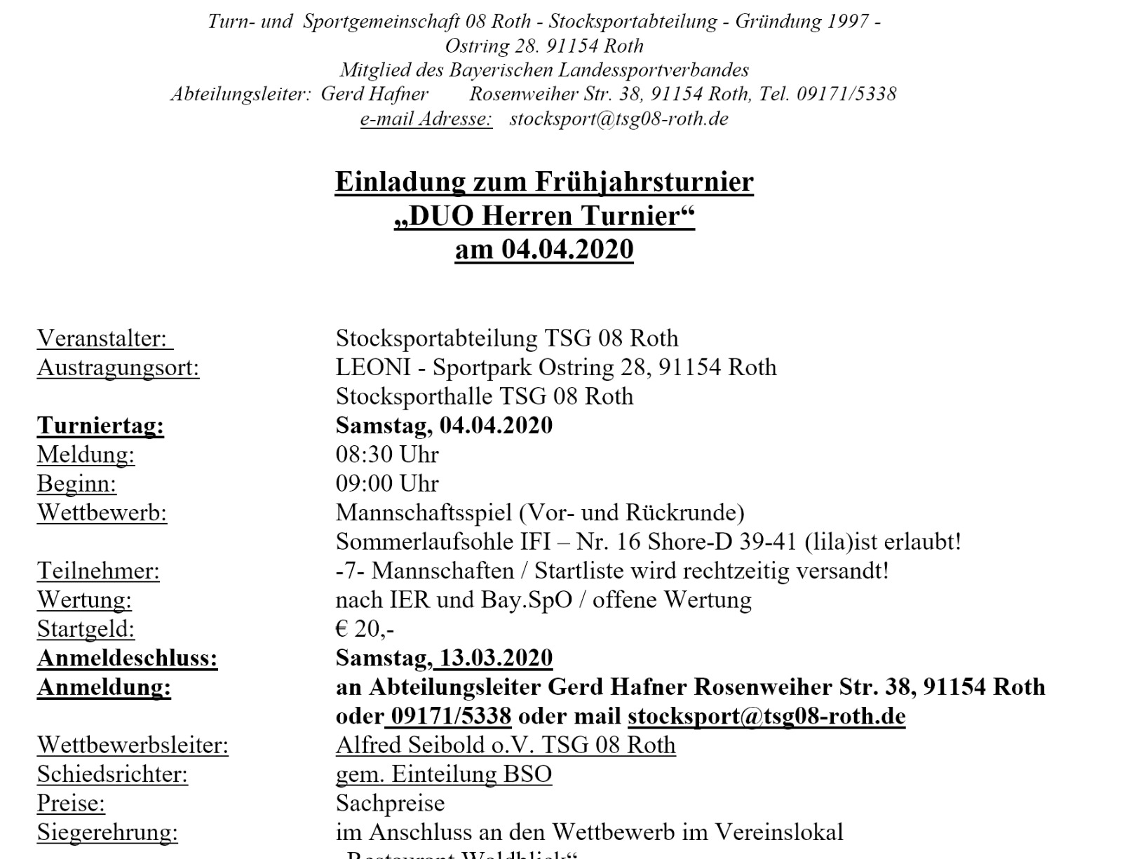 AUS Frühjahrsturnier Roth 2020