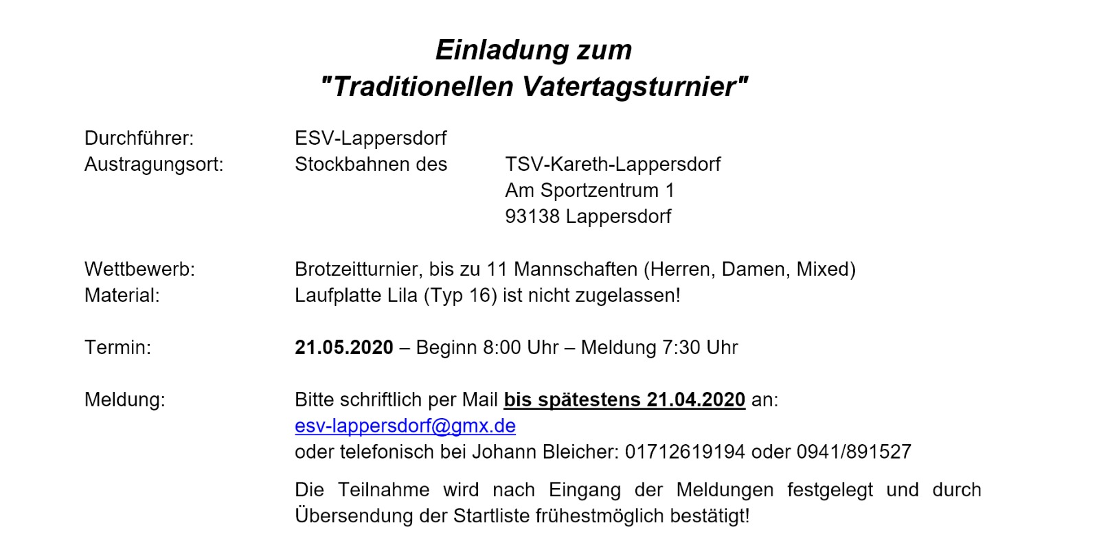 AUS Vatertagsturnier Lappersdorf